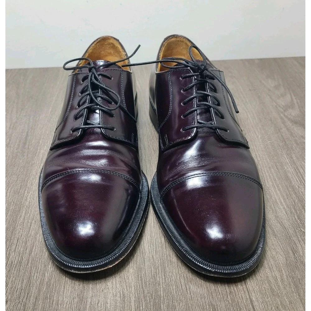 Cole Haan Mens Burgundy Leather Lace Up Cap Toe Derby Oxford Shoes Size 8.5D